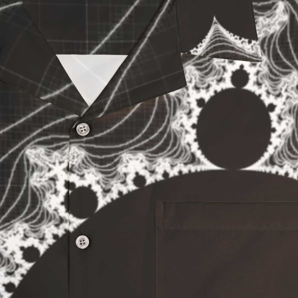 "Minimalist Fractal Design White Linear Mandelbrot Hawaiian Shirt" - Detail