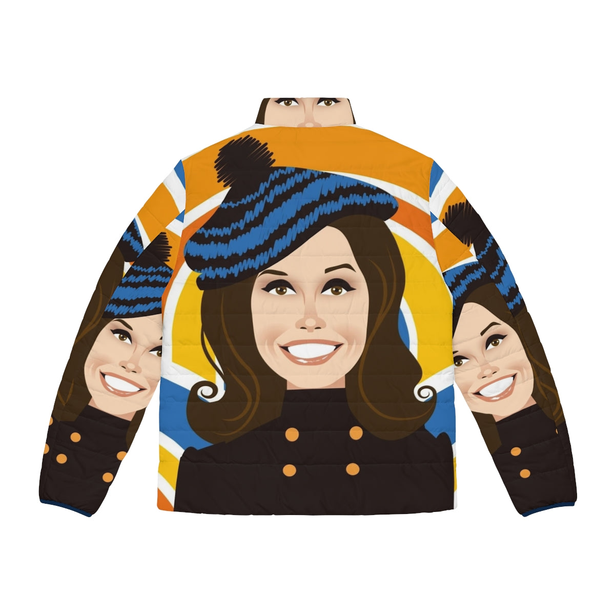 Mary Tyler Moore wearing a puffer jacket with Alejandro Mogollo art - Back