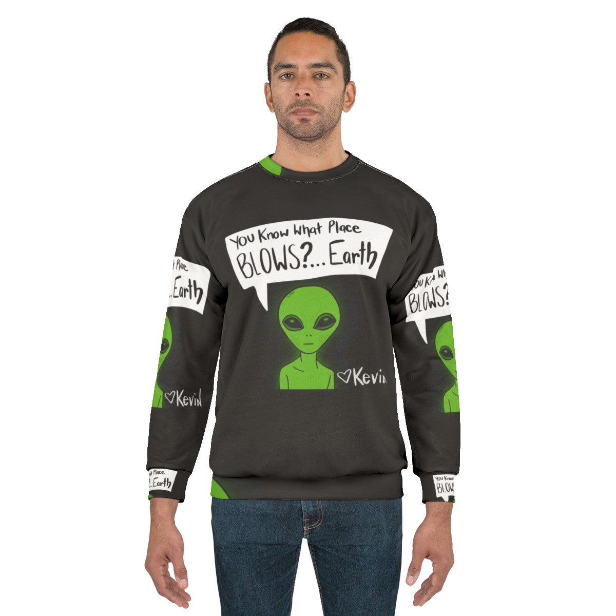 "Earth Sweatshirt with Machine Gun Kelly, Pete Davidson, and other pop culture references" - men