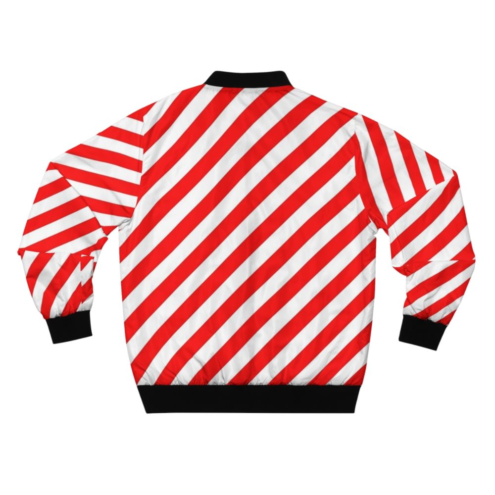 Red and white diagonal stripes bomber jacket with a pattern design - Back