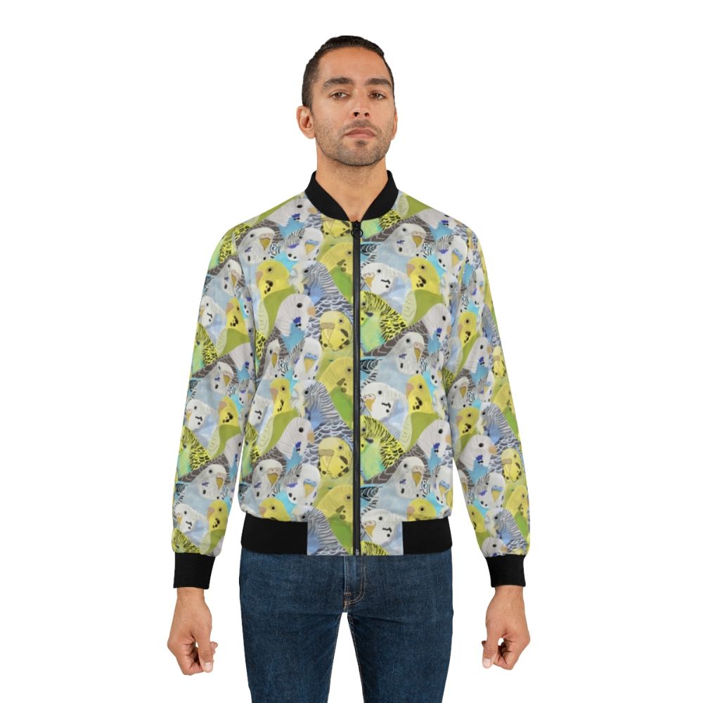 Budgie parakeet bomber jacket with colorful bird pattern - Lifestyle