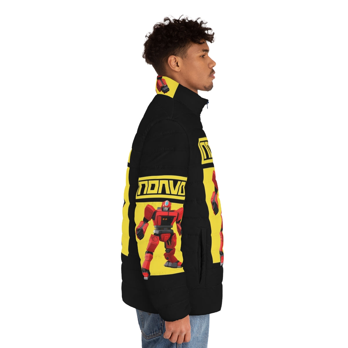 Robot Hero Puffer Jacket featuring a vibrant yellow design - men side right