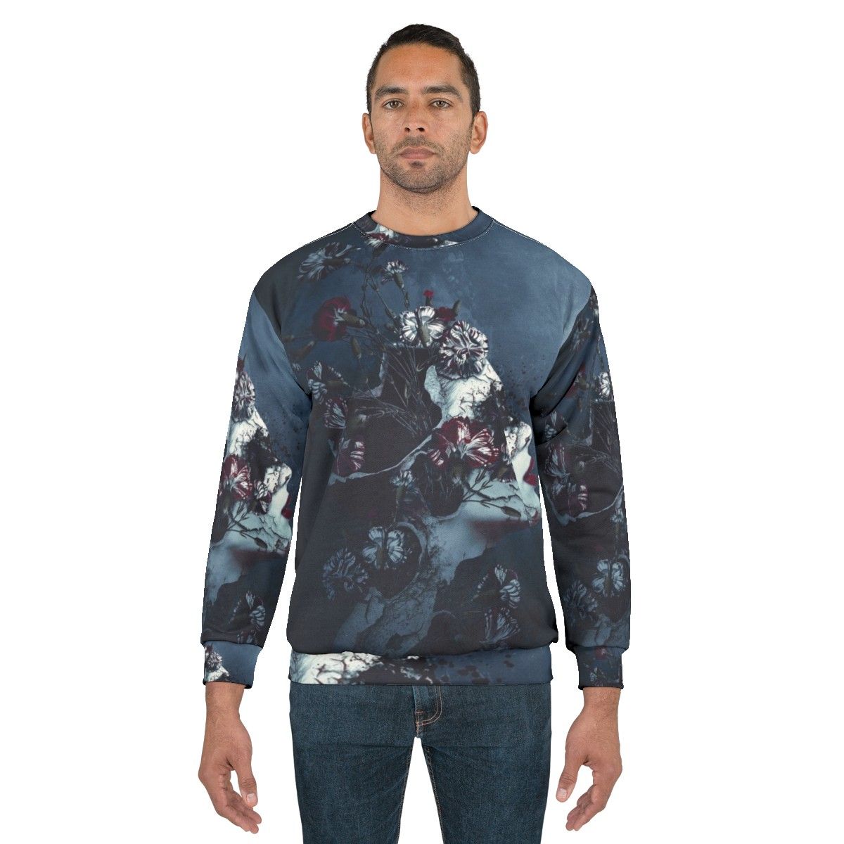 Floral grunge sweatshirt for women with dark and surreal design - men