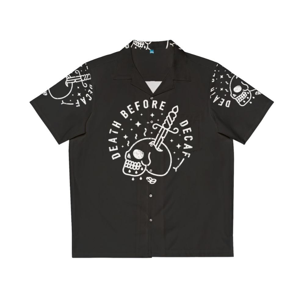 "Death Before Decaf" Hawaiian Shirt with Skull Design