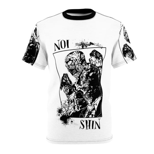 Dorohedoro-inspired horror anime and manga-style t-shirt design featuring the characters Shin and Noi