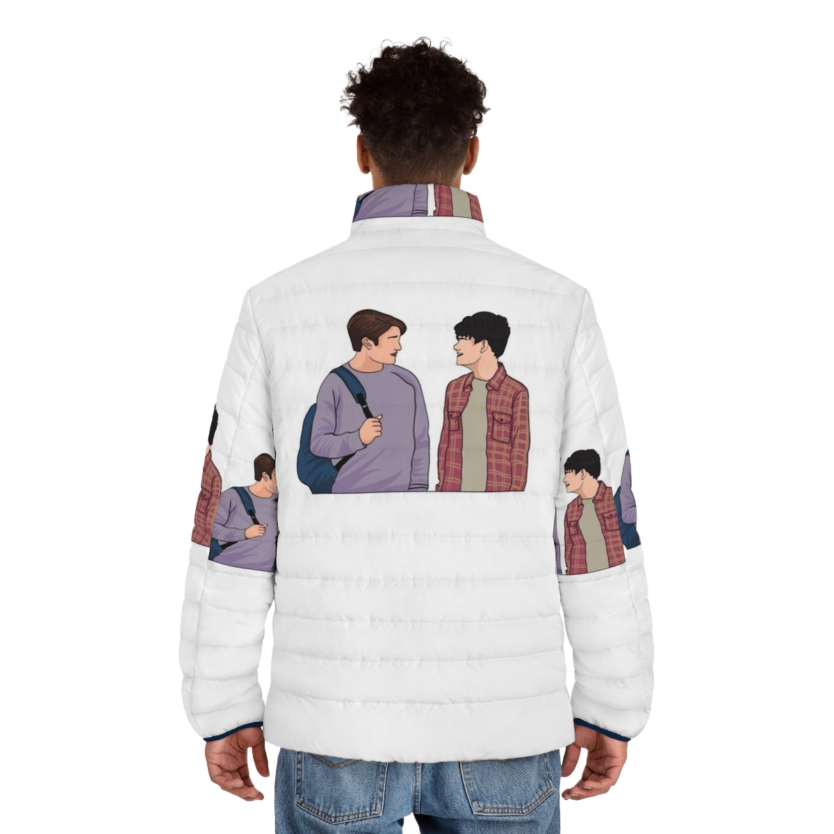 Heartstopper inspired puffer jacket featuring Nick Nelson and Charlie Spring - men back