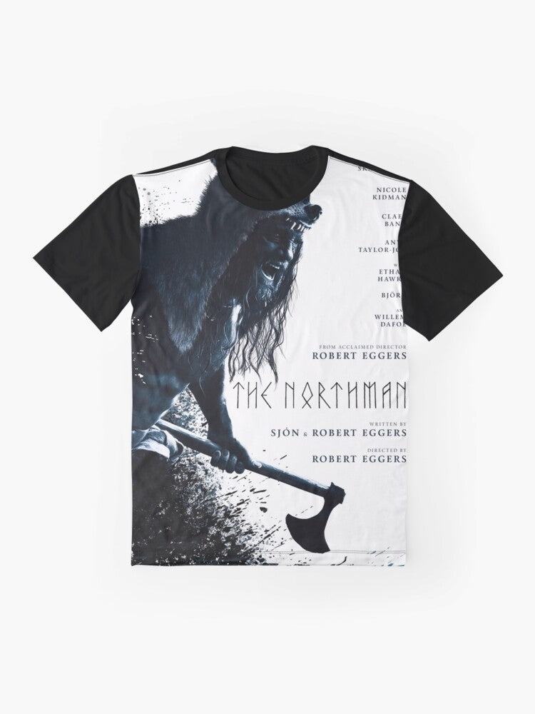 The Northman graphic t-shirt featuring characters and imagery from the epic Viking movie - Flat lay