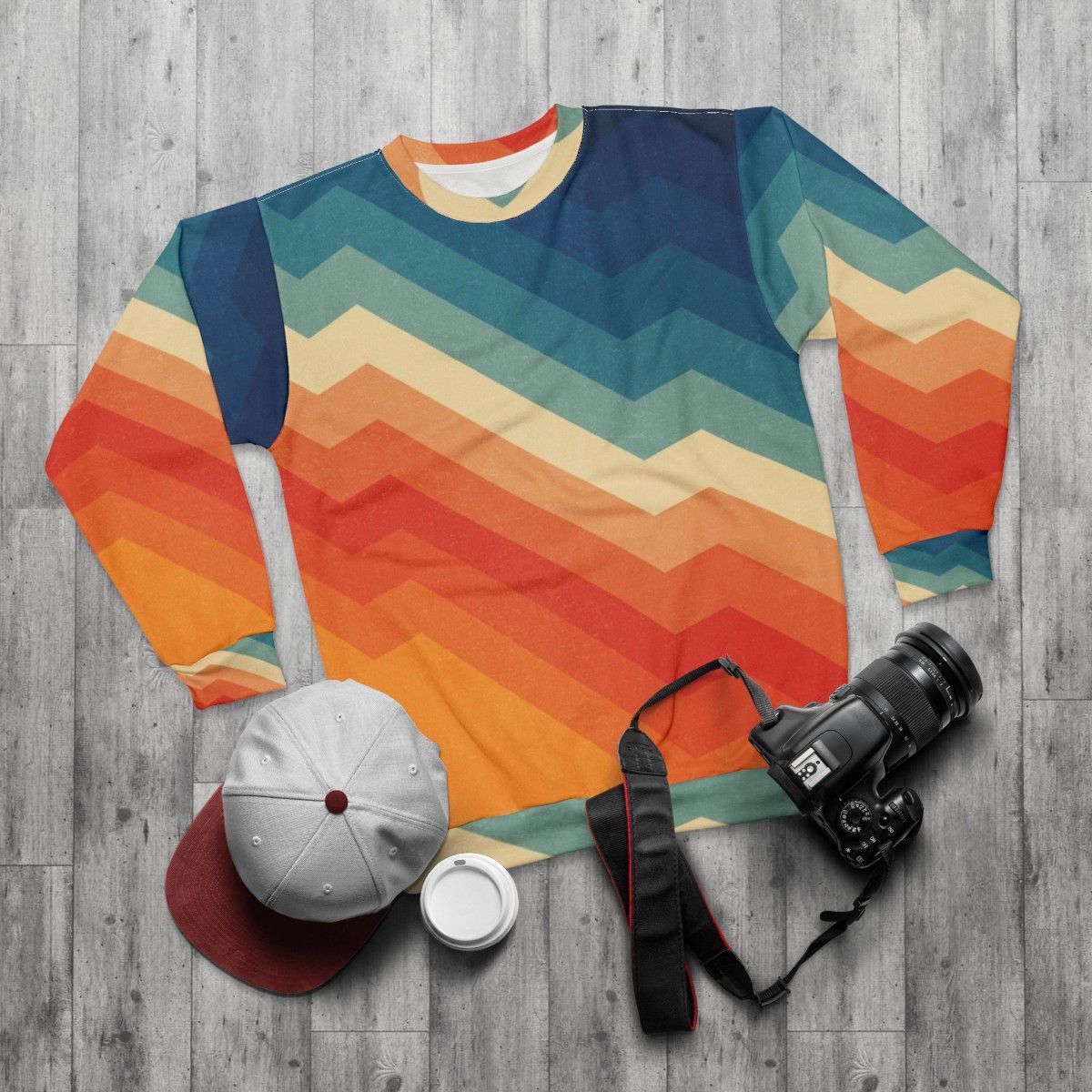 Barricade Sweatshirt with Vibrant Abstract Geometric Design - flat lay