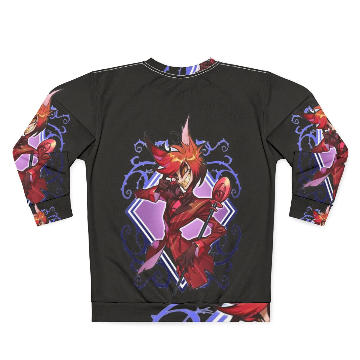 Hazbin Hotel Alastor Sweatshirt featuring chibi-style illustrations of the character - Back