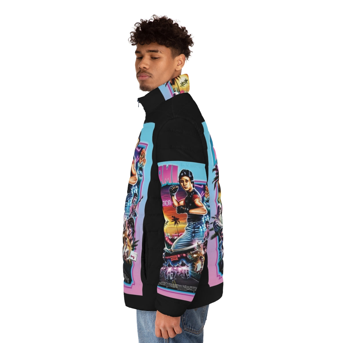 Miami Connection Puffer Jacket featuring iconic B-movie martial arts style - men side left