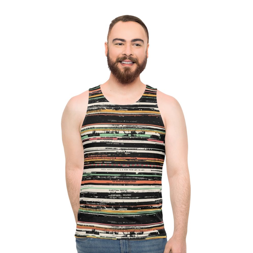 Unisex tank top with retro vinyl records graphic design - men