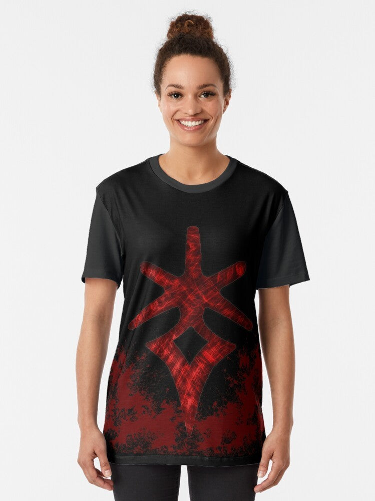 Graphic t-shirt featuring the dark knight class and claymore sword from Final Fantasy XIV - Women