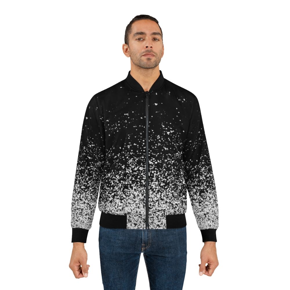 Abstract and modern bomber jacket with space-inspired design featuring ombre, stars, and sparks - Lifestyle