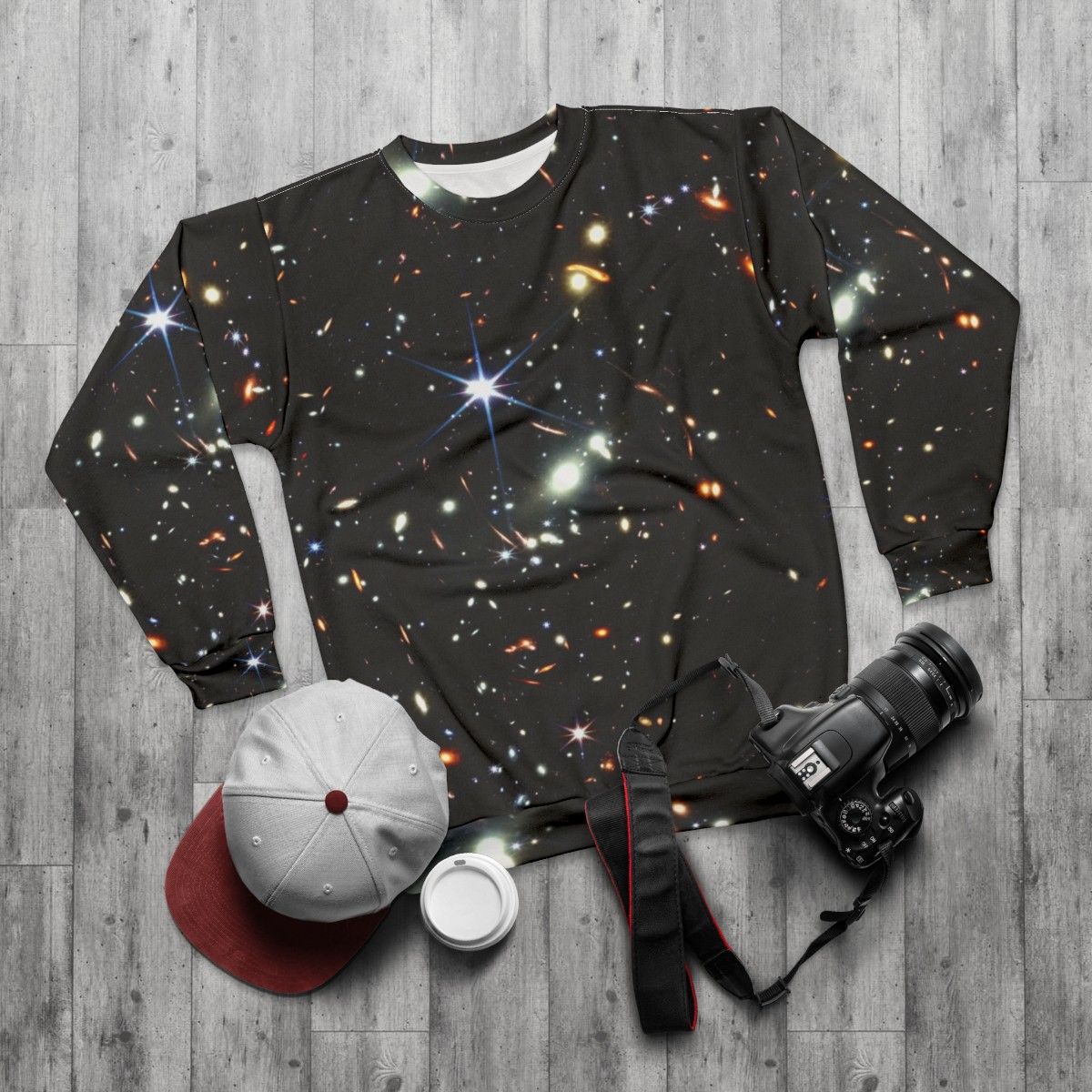 James Webb deep field space telescope sweatshirt - flat lay