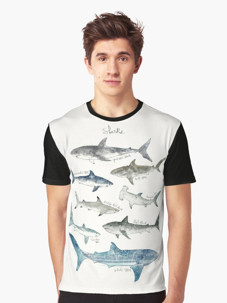 Sharks Graphic T-Shirt with Various Shark Species - Men