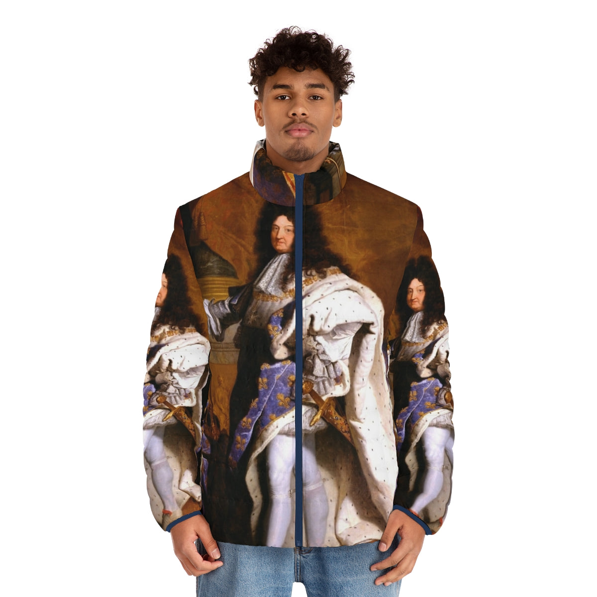 Puffer jacket inspired by Hyacinth Rigaud's painting of King Louis XIV - men front