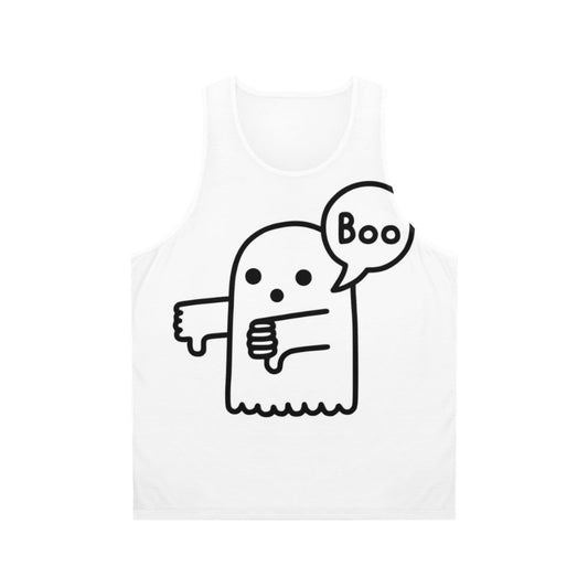 Unisex tank top with ghostly thumbs down design