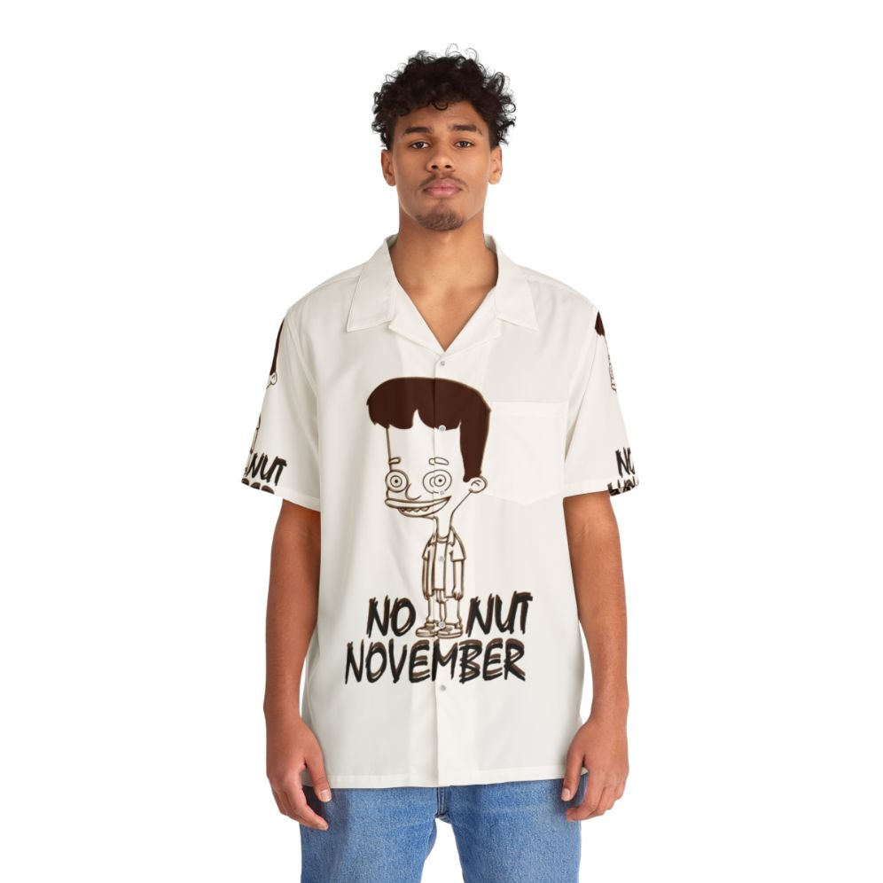 "No Nut November Hawaiian Shirt featuring Big Mouth Hormone Monster" - People Front