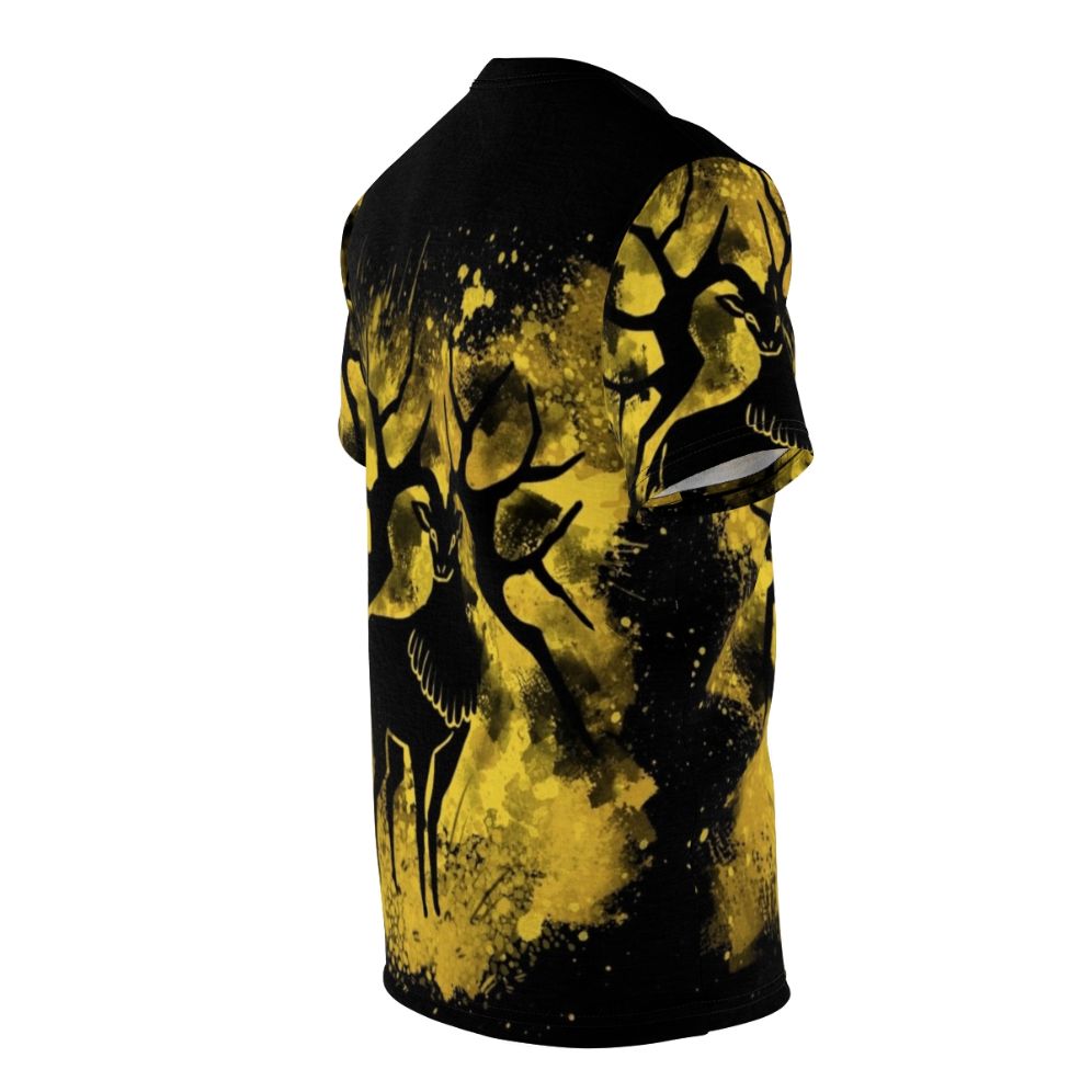 Golden deer splatter design printed on a high-quality t-shirt - men right