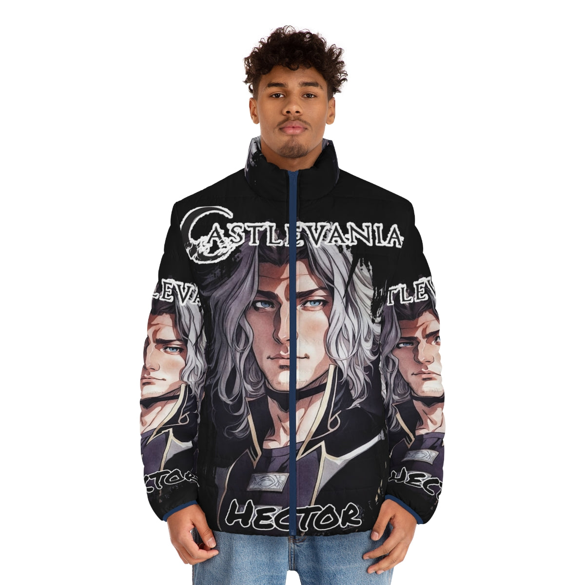 Castlevania Hector Puffer Jacket featuring the iconic Forge Master from the Netflix series - men front