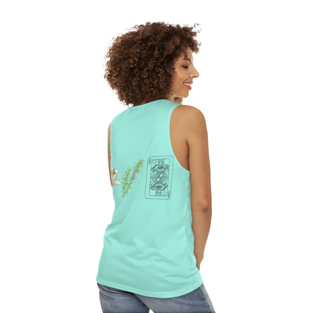 Unisex "Lily Rosemary And The Jack Of Hearts" retro graphic tank top for bob dylan fans - women back