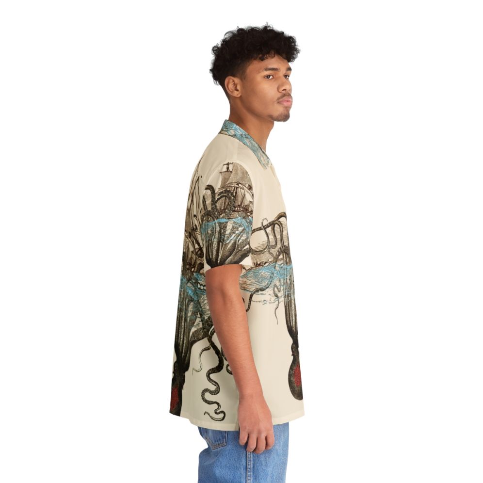 Beware the Kraken Hawaiian Shirt featuring a sea monster design - People Pight