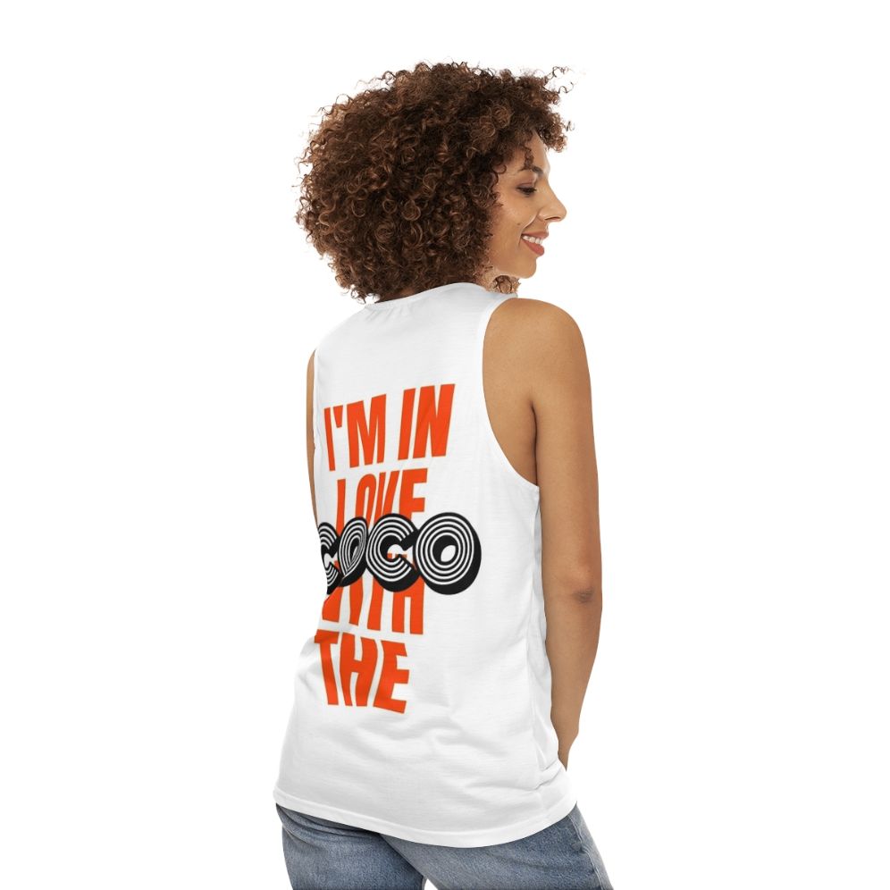 Unisex tank top with "I'm In Love With The Coco" design - women back