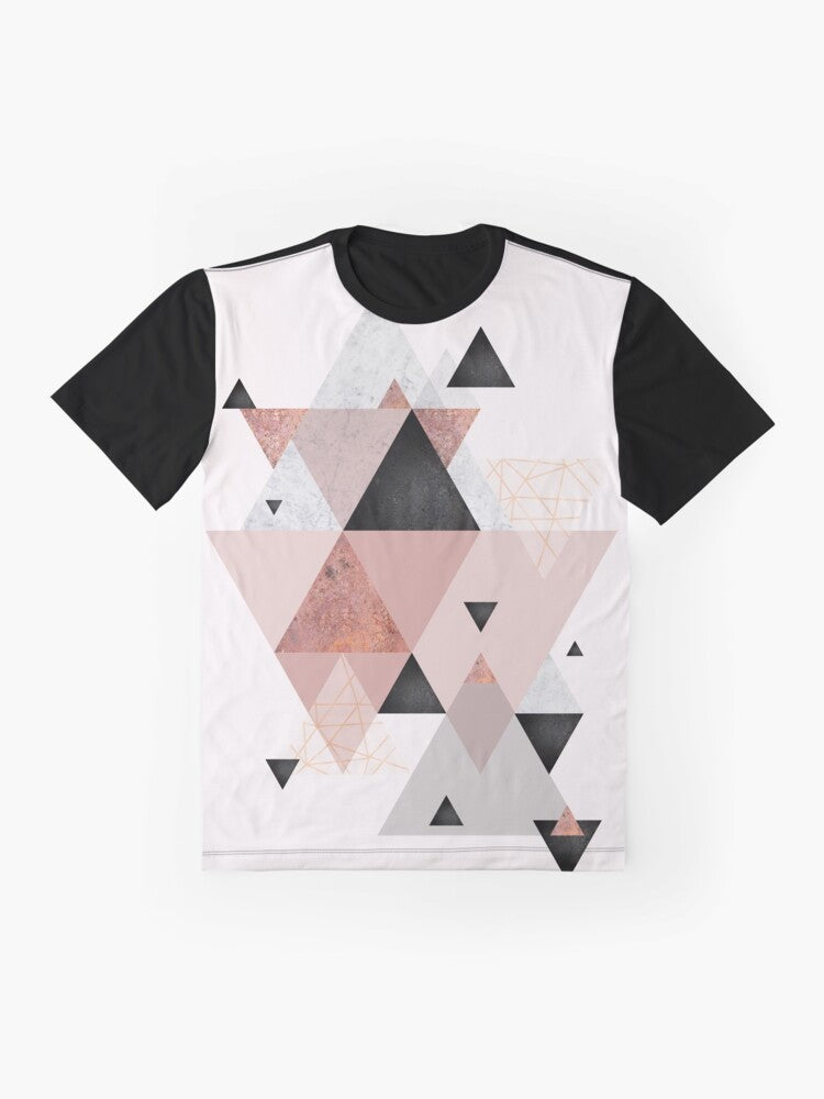 Geometric Scandinavian design graphic t-shirt in blush pink and rose gold tones - Flat lay