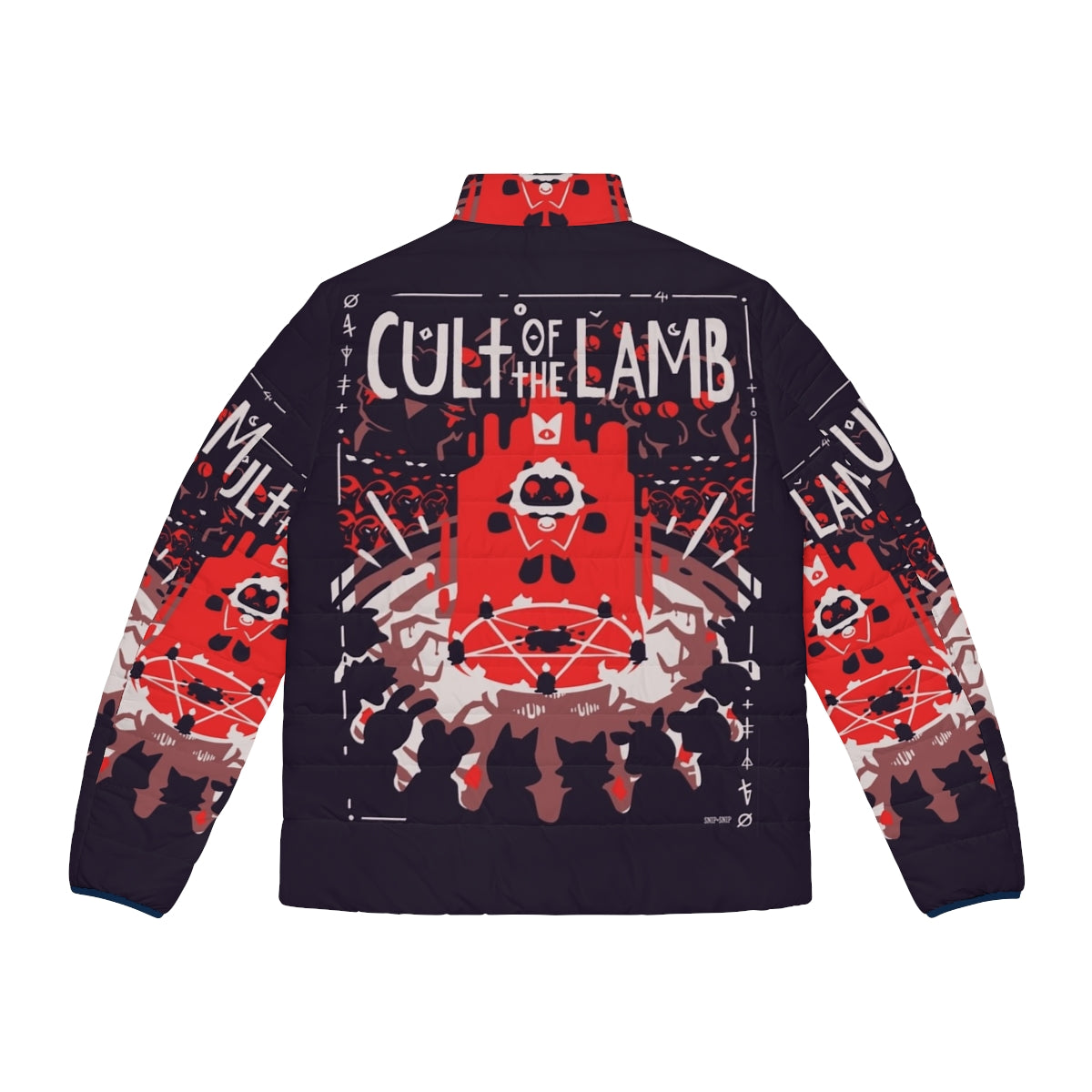 Cult of the Lamb inspired puffer jacket with sheep graphic - Back