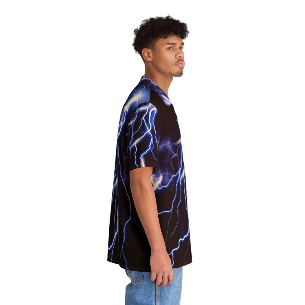 Blue thunder and colorful lightning graphic design on a Hawaiian shirt - People Pight