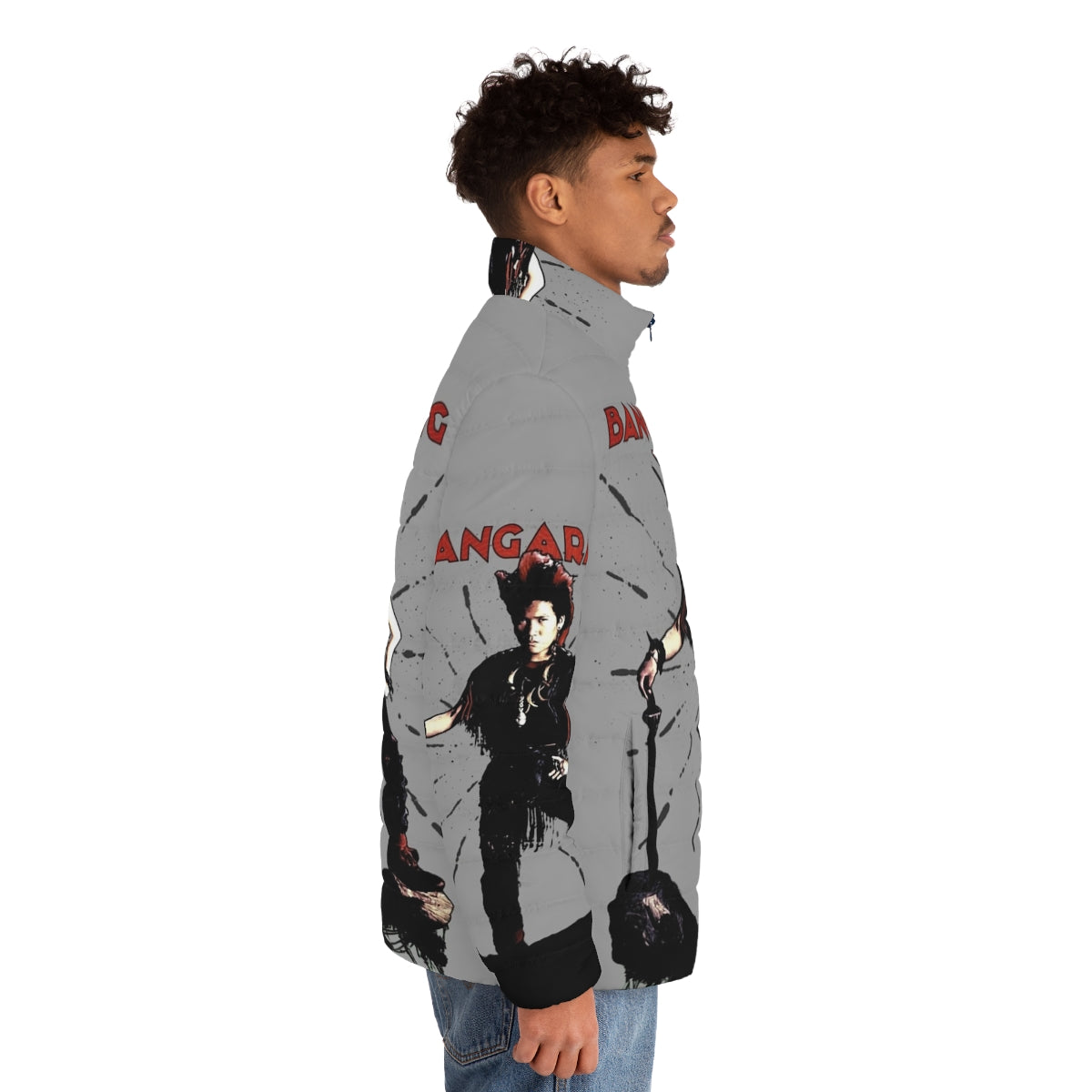 Bangarang Puffer Jacket featuring the iconic Rufio character from the classic 90s movie Hook - men side right