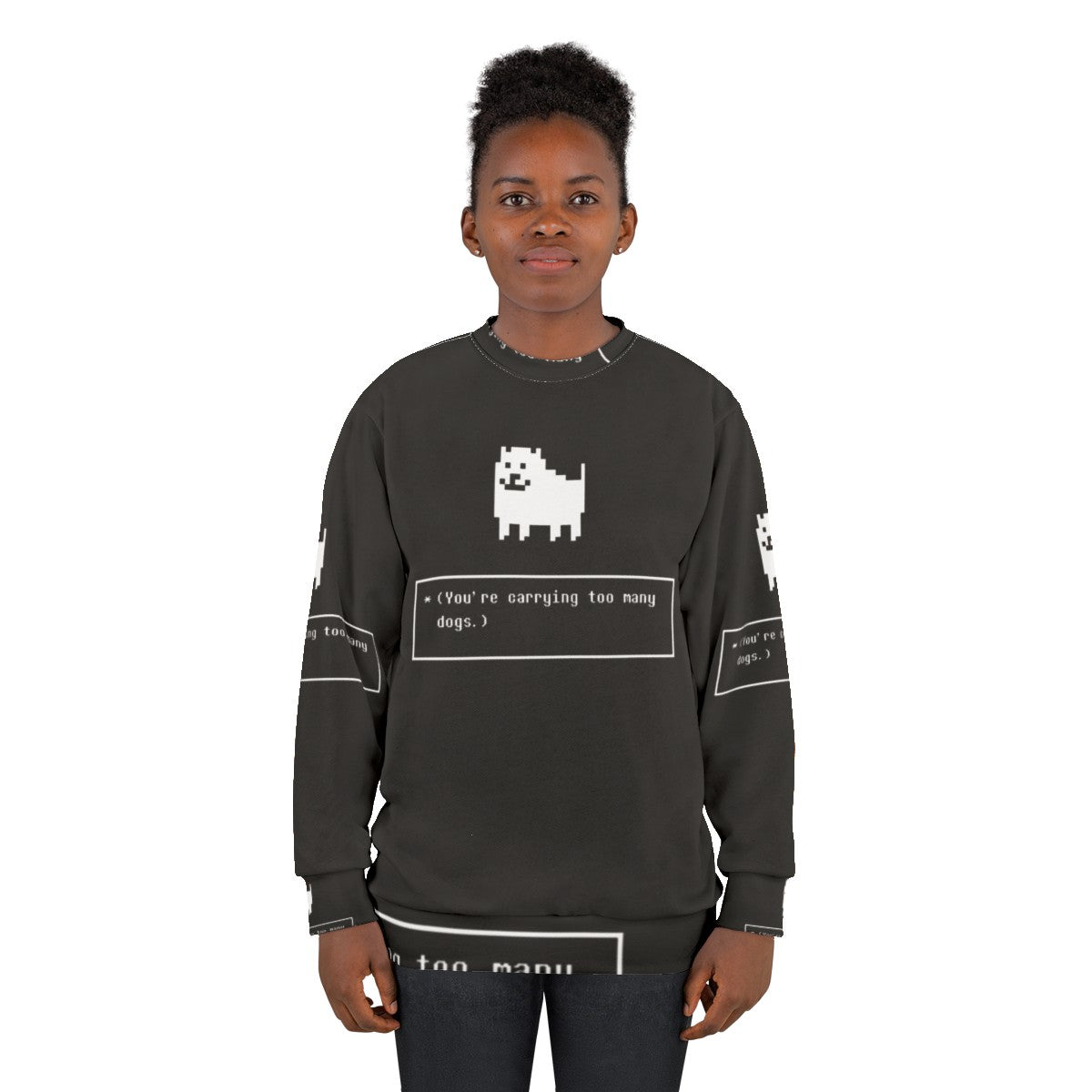 Undertale-inspired "Annoying Dog" design on a gray sweatshirt - women