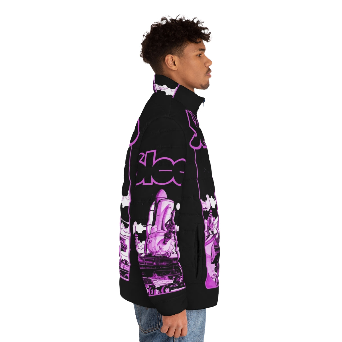 Stoner metal puffer jacket featuring the iconic Sleep band logo - men side right