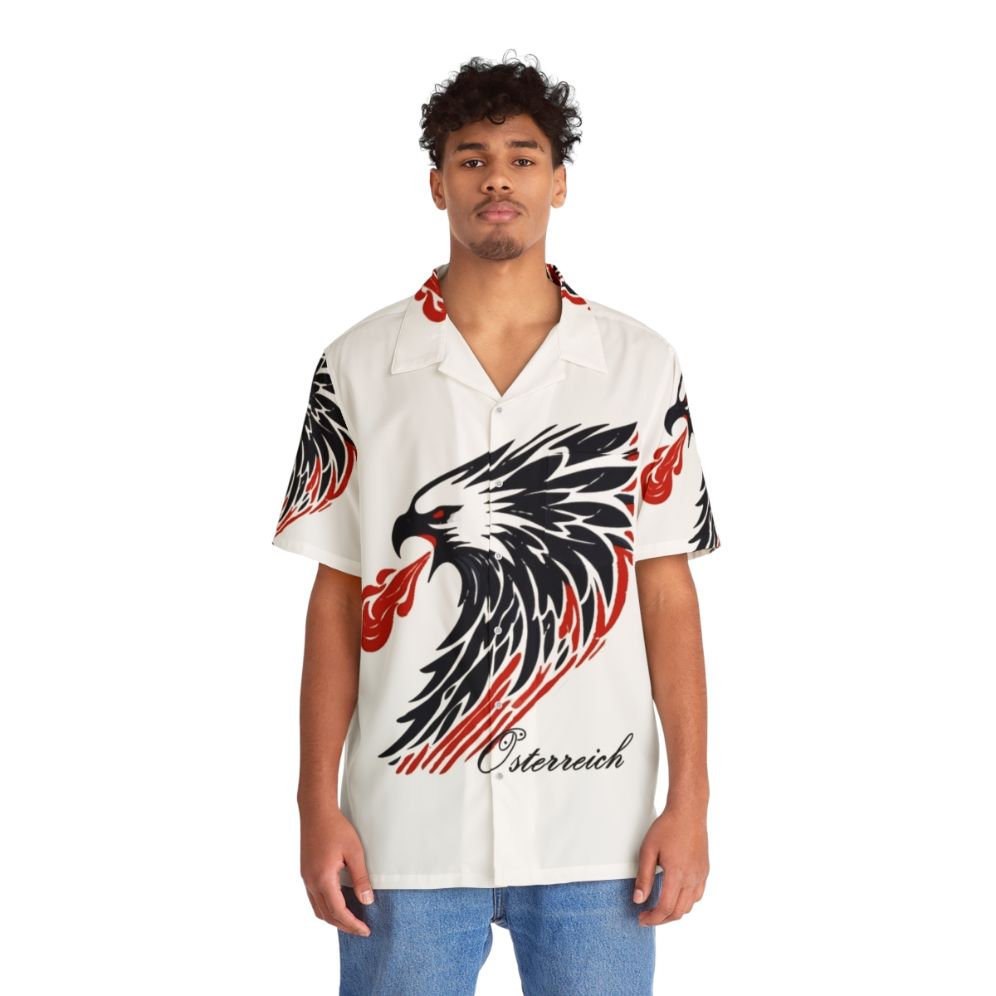 Stylized Austrian flag and eagle graphic on a Hawaiian shirt - People Front