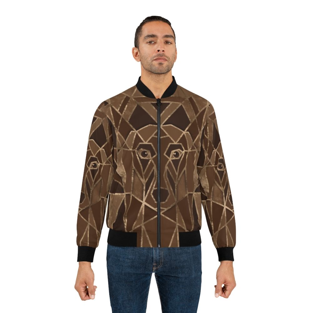 Art deco inspired bomber jacket with a geometric dachshund design - Lifestyle