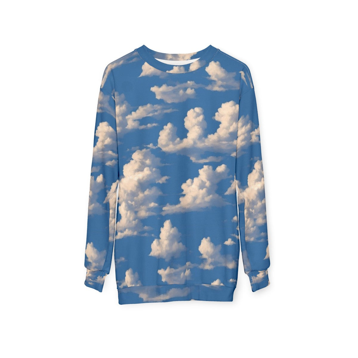 Cloudy sky sweatshirt with nature landscape design - hanging