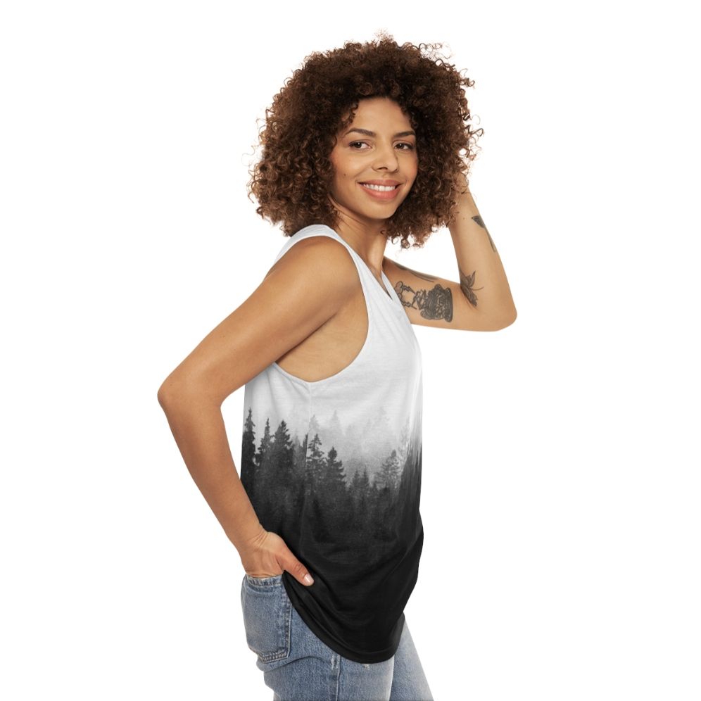 Wilderness Unisex Tank Top featuring a nature landscape design - women side