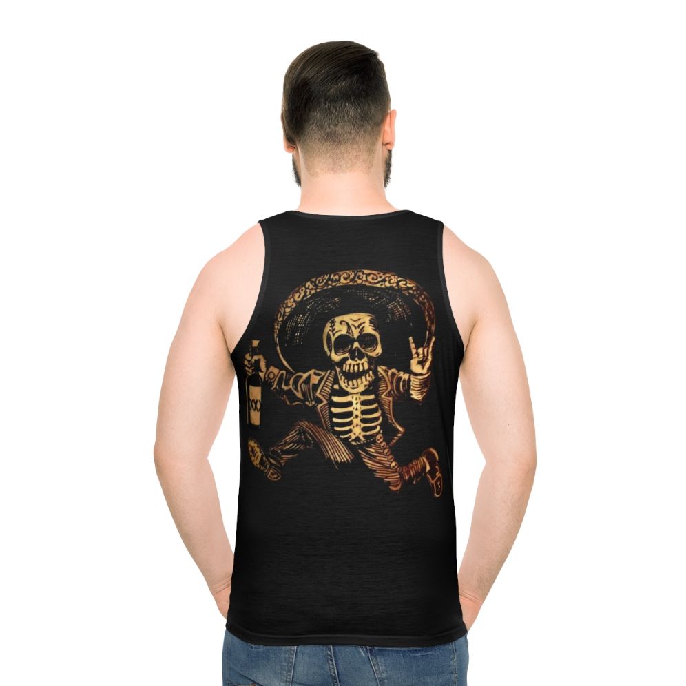 day of the dead tank top with posada mexican folk art and sugar skull design - men back