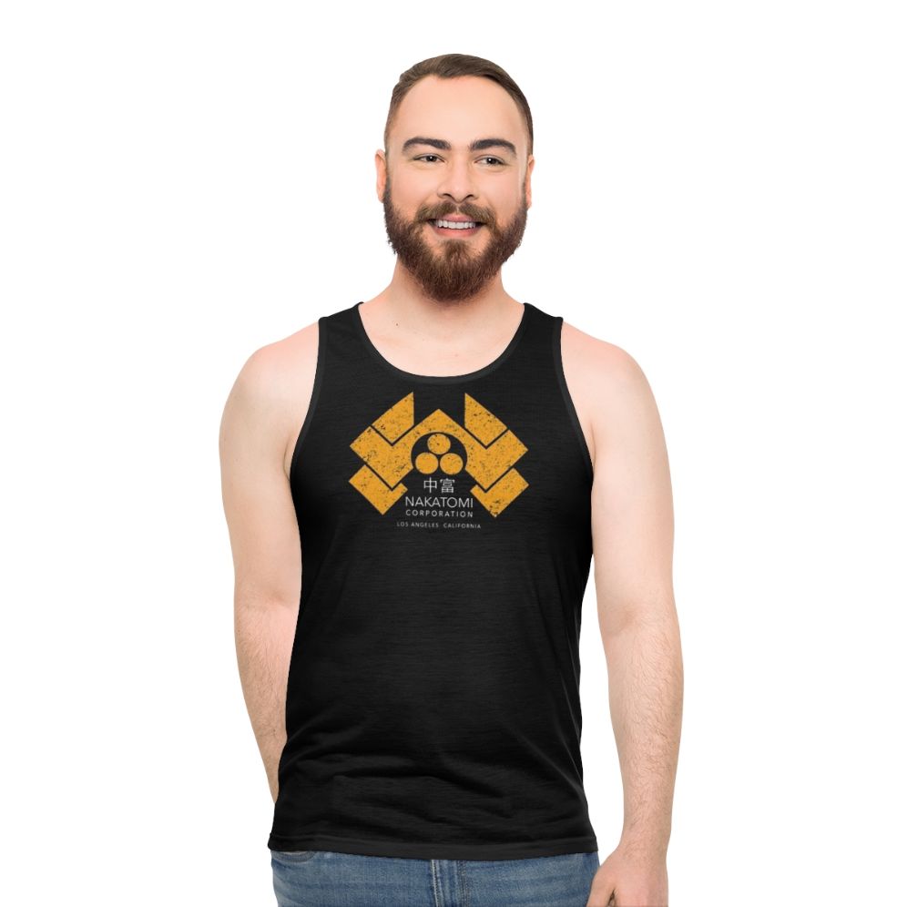 Nakatomi Plaza unisex tank top with distressed Japanese graphic design - men