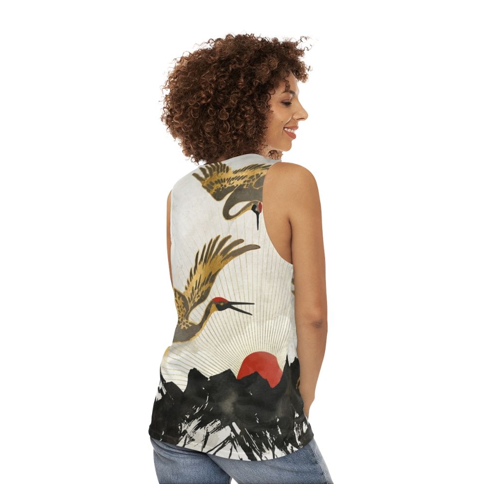 Elegant crane in flight unisex tank top - women back