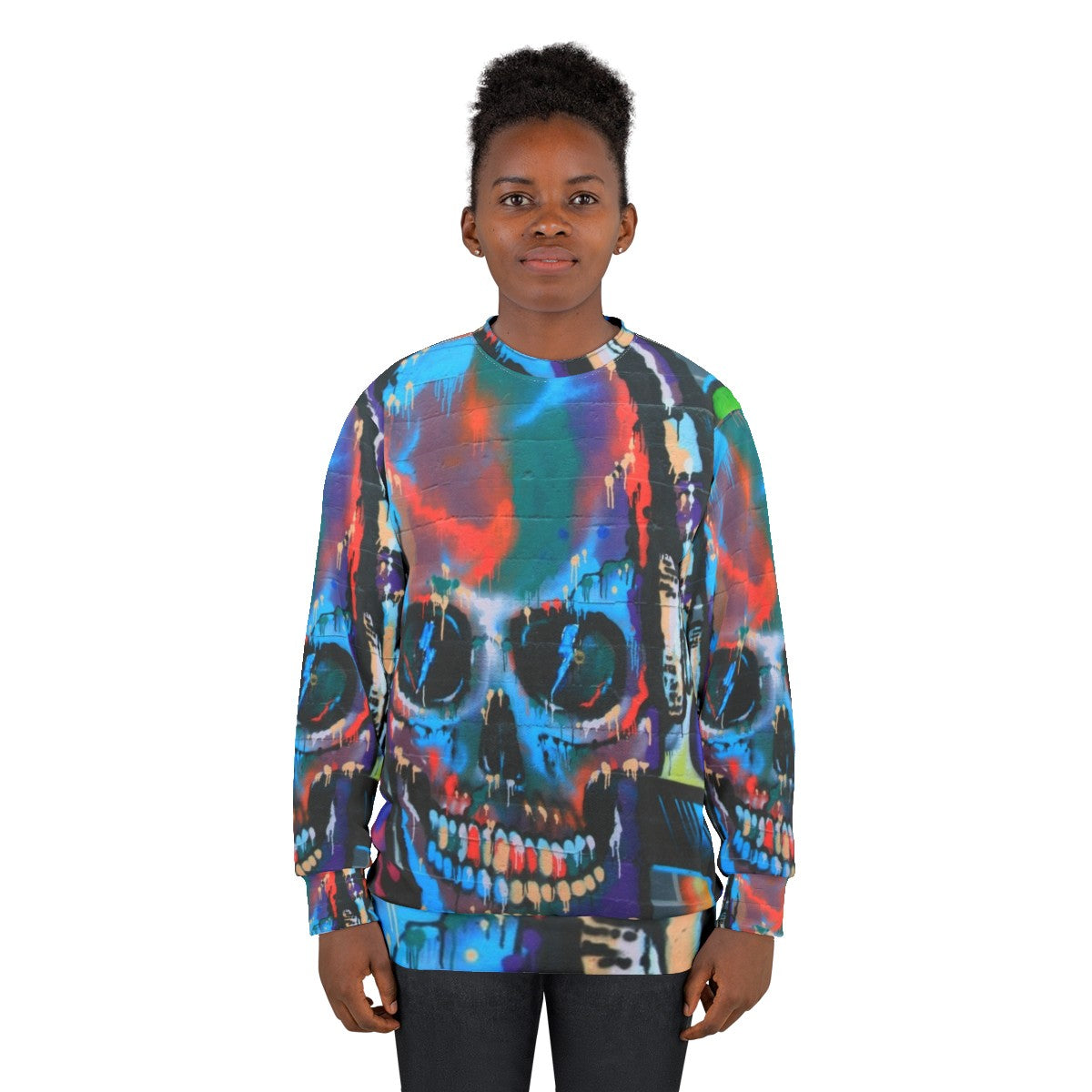 Graffiti sweatshirt featuring vibrant, abstract street art design - women