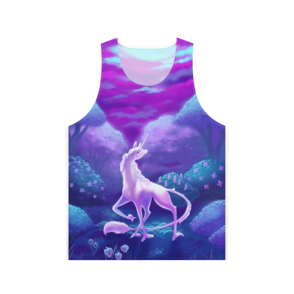 Unisex tank top featuring a minimalist design of the iconic unicorn from 'The Last Unicorn'