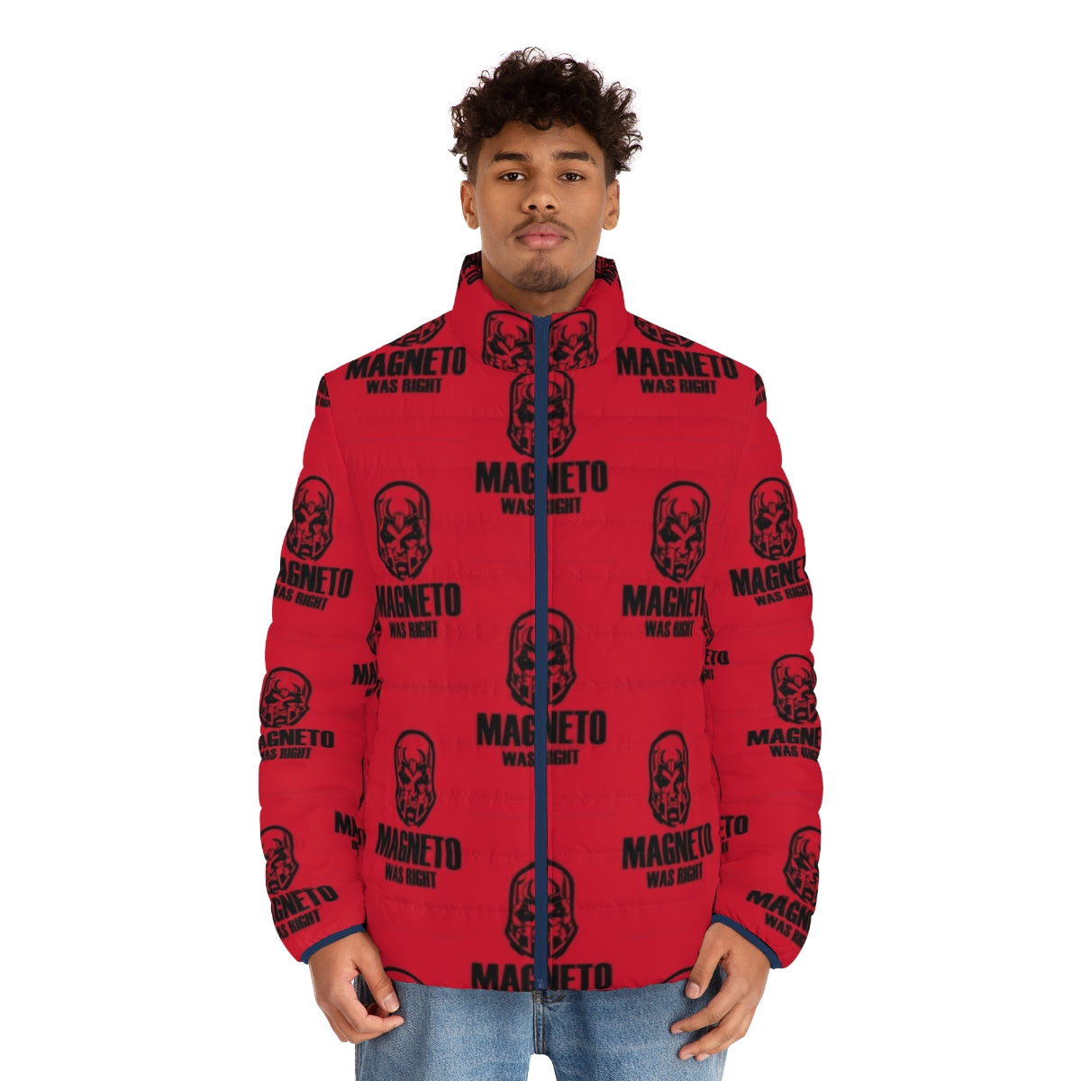 Magneto-inspired puffer jacket with Marvel and X-Men design - men front