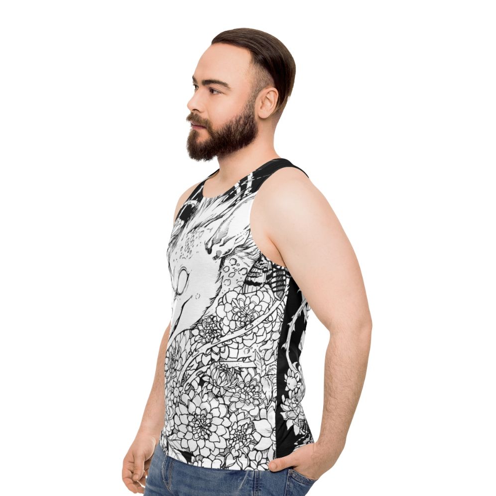 Chupacabra Unisex Tank Top with Floral Design - men side