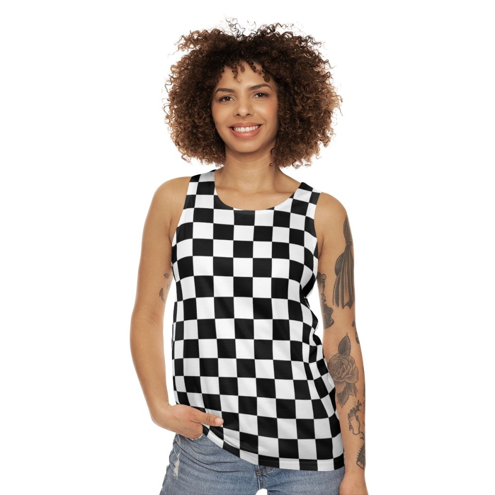 Checkerboard pattern unisex black and white tank top - women