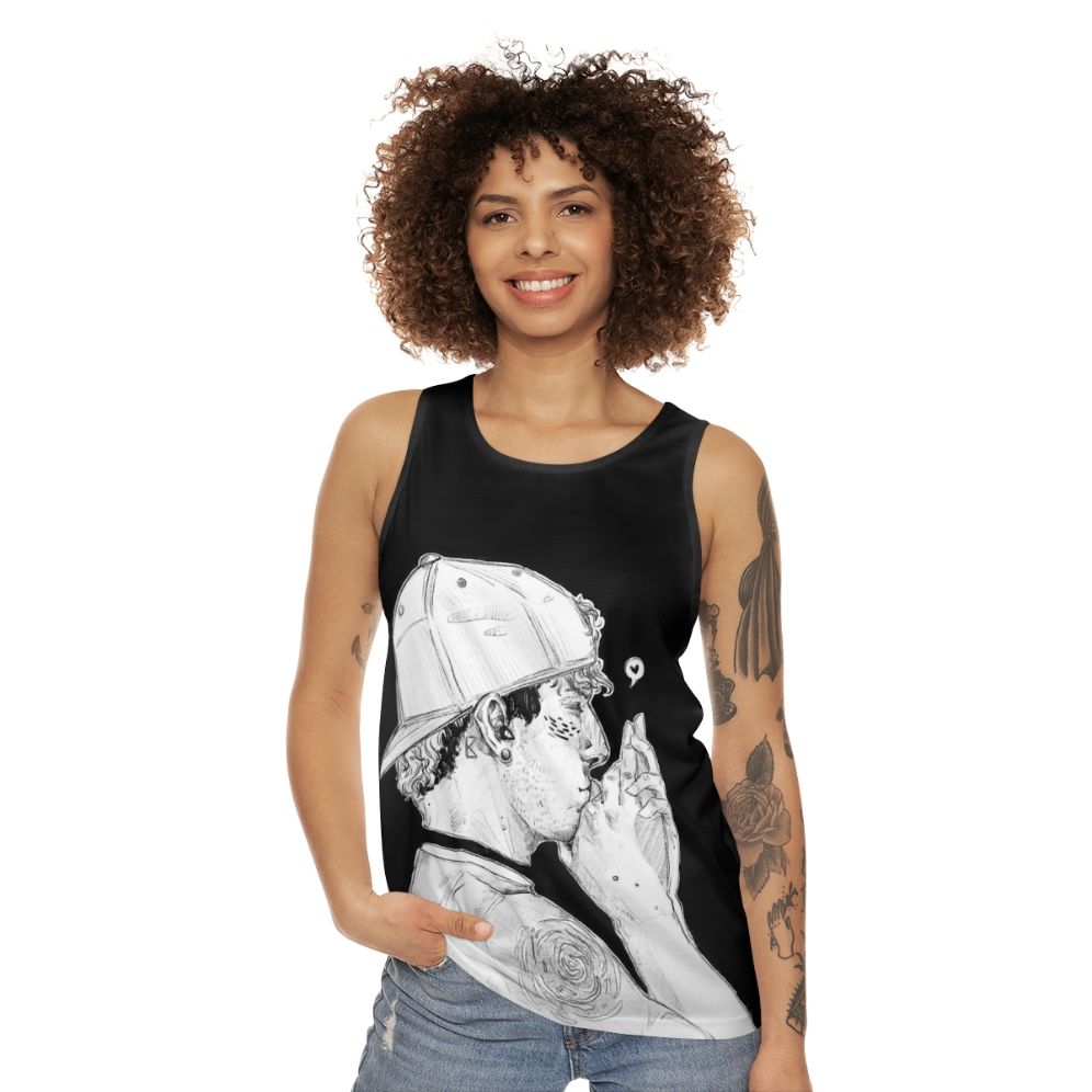 Unisex black and white band drummer tank top - women