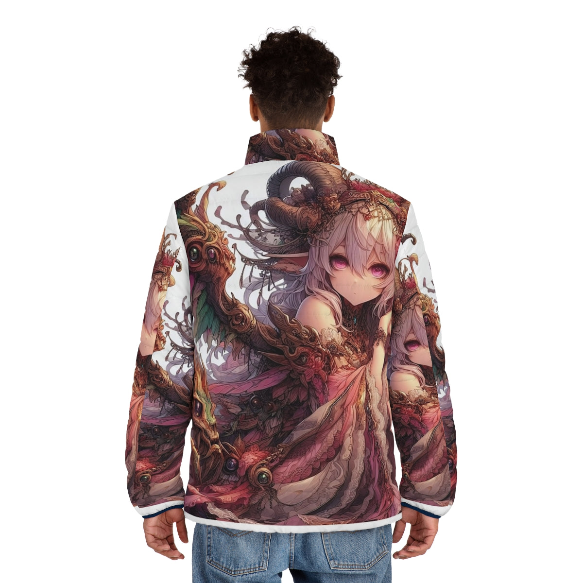 Anime-inspired puffer jacket with a cute and fashionable design - men back