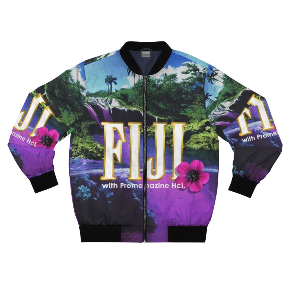 Vaporwave-inspired purple bomber jacket with aesthetic design