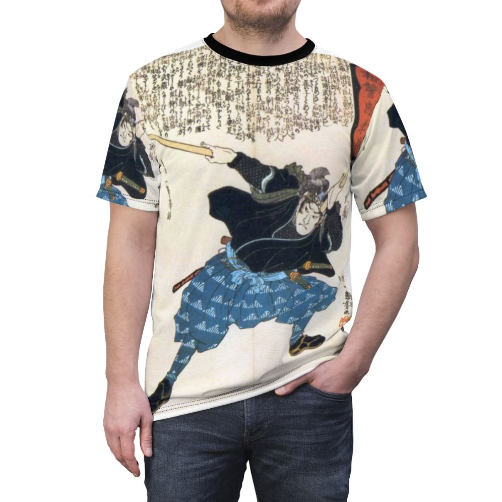 Musashi Miyamoto, a legendary Japanese samurai, depicted on a high-quality t-shirt - men front