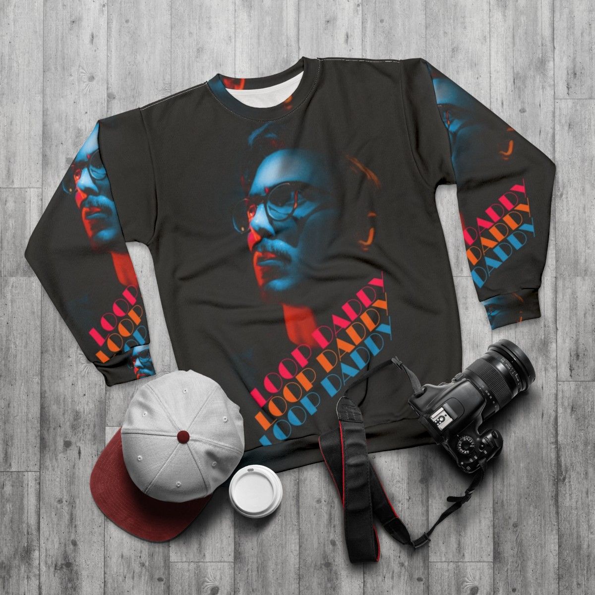 Loop Daddy Musician Sweatshirt featuring Marc Rebillet - flat lay